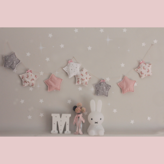 PUFFY ΥΦΑΣΜΑΤΙΝΟ ΜΠΑΝΕΡ ΣΕ ΣΧΕΔΙΟ ΑΣΤΕΡΙ ΣΕ ΑΠΟΧΡΩΣΕΙΣ ΡΟΖ ΚΑΙ ΓΚΡΙ